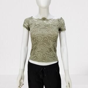 Ambiance Women's Olive Green Floral Lace Top, Size: Juniors Small, New